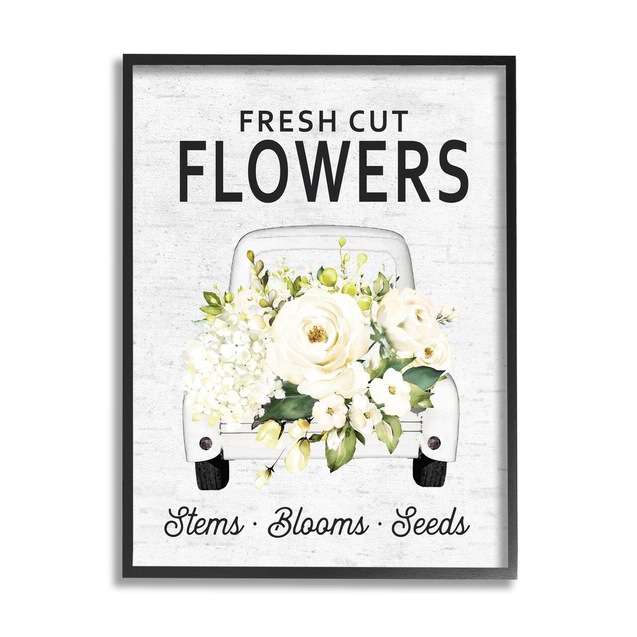Stupell Industries Fresh Cut Flowers Sign Quaint Country Truck in Black Frame Wall Art